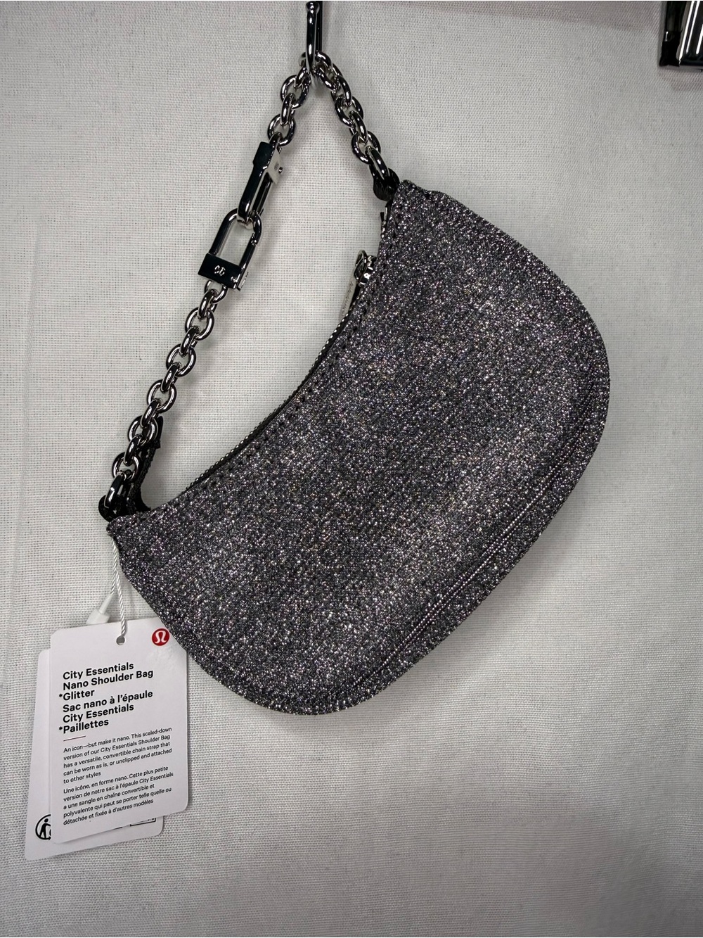 NWT Lululemon City Essential Nano Shoulder Bag Glitter Mini Shoulder Bag- Silver - Picture 5 of 6